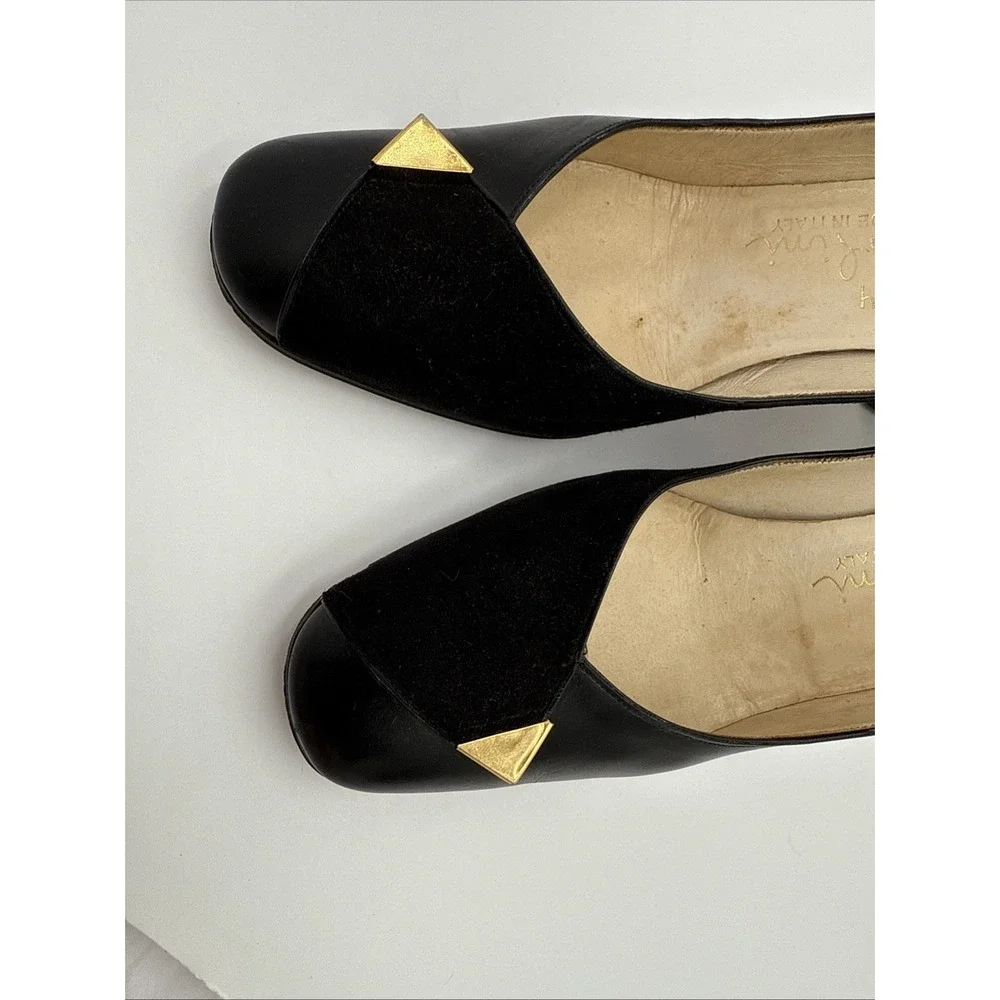 VTG Garolini Black Leather & Suede Italian Pumps‎ Heels Shoes Sz 9N